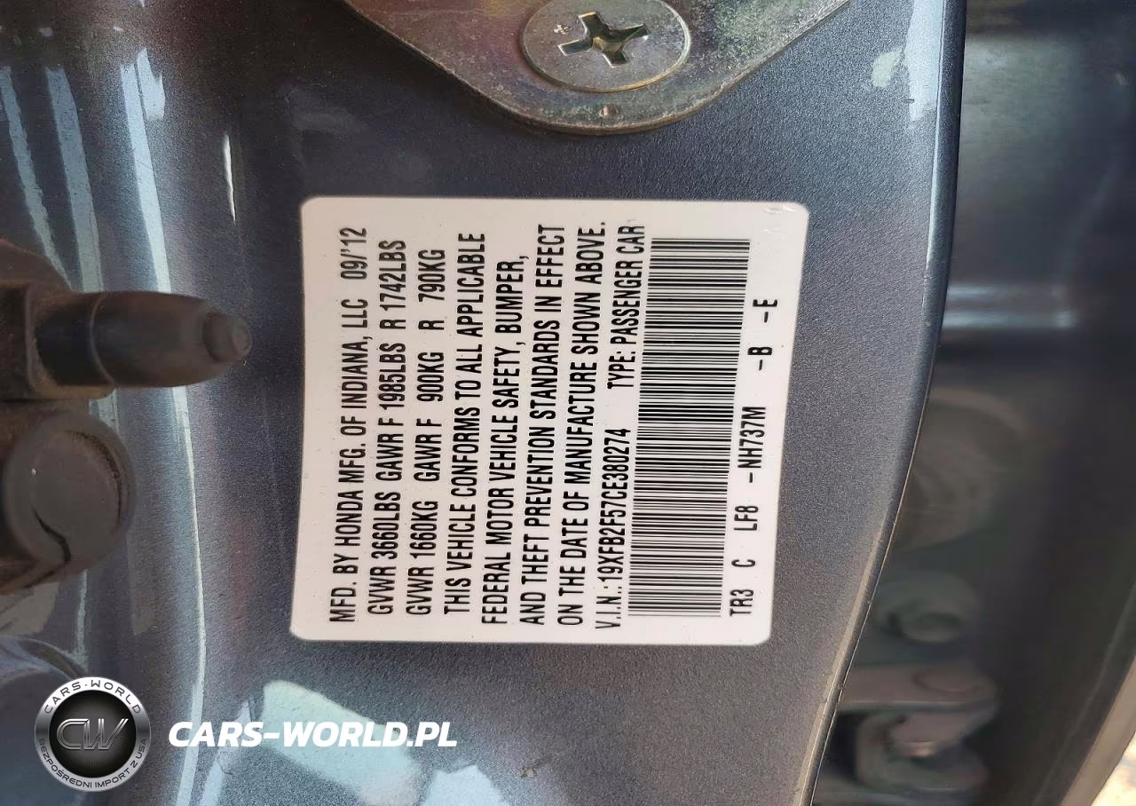 2012 Honda Civic Lx VIN:19XFB2F57CE380274 - 13