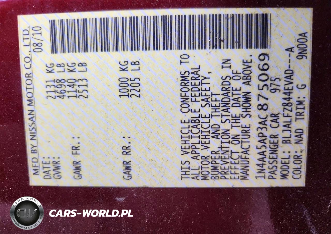 2010 Nissan Maxima 3.5 S VIN:1N4AA5AP3AC875069 - 12