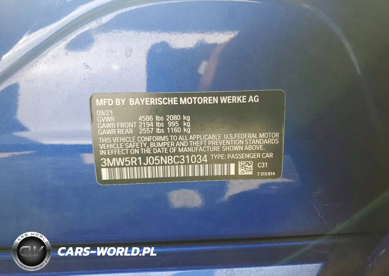 2022 BMW 330I VIN:3MW5R1J05N8C31034 - 13