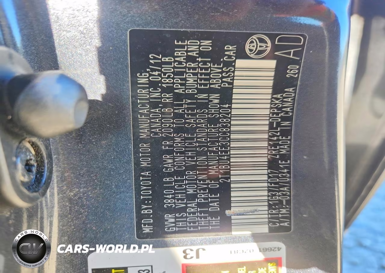 2012 Toyota Corolla S VIN:2T1BU4EE3CC838204 - 12