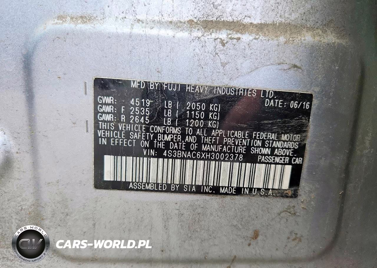 2017 Subaru Legacy 2.5I Premium VIN:4S3BNAC6XH3002378 - 12