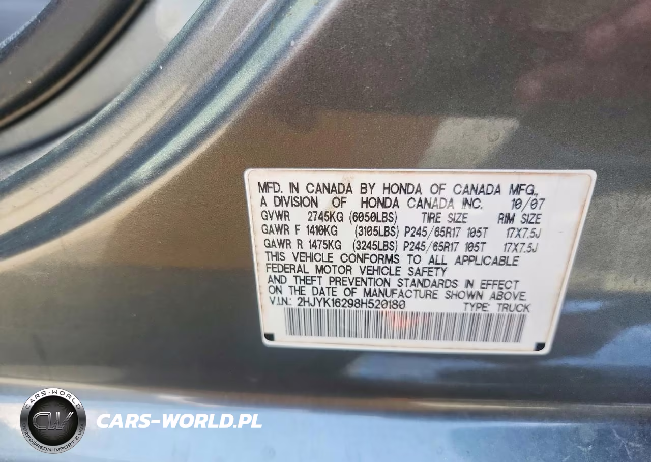 2008 Honda Ridgeline Rt VIN:2HJYK16298H520180 - 12