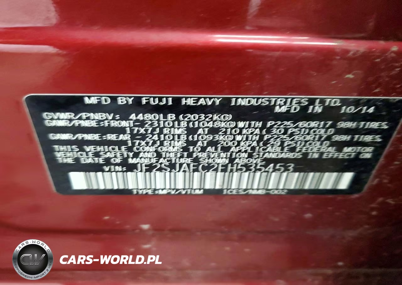 2015 Subaru Forester VIN:JF2SJAFC2FH535453 - 13