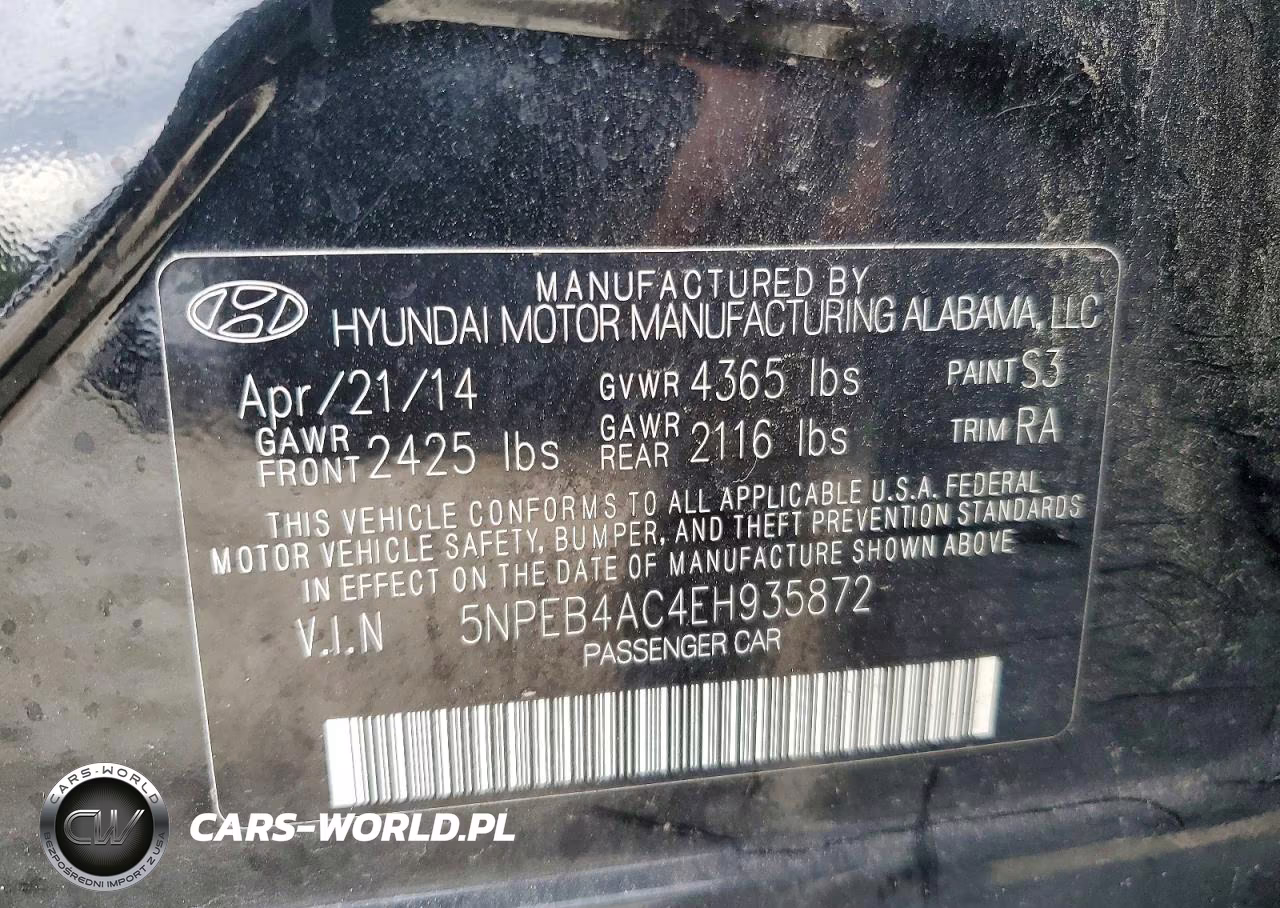 2014 Hyundai Sonata Gls VIN:5NPEB4AC4EH935872 - 13