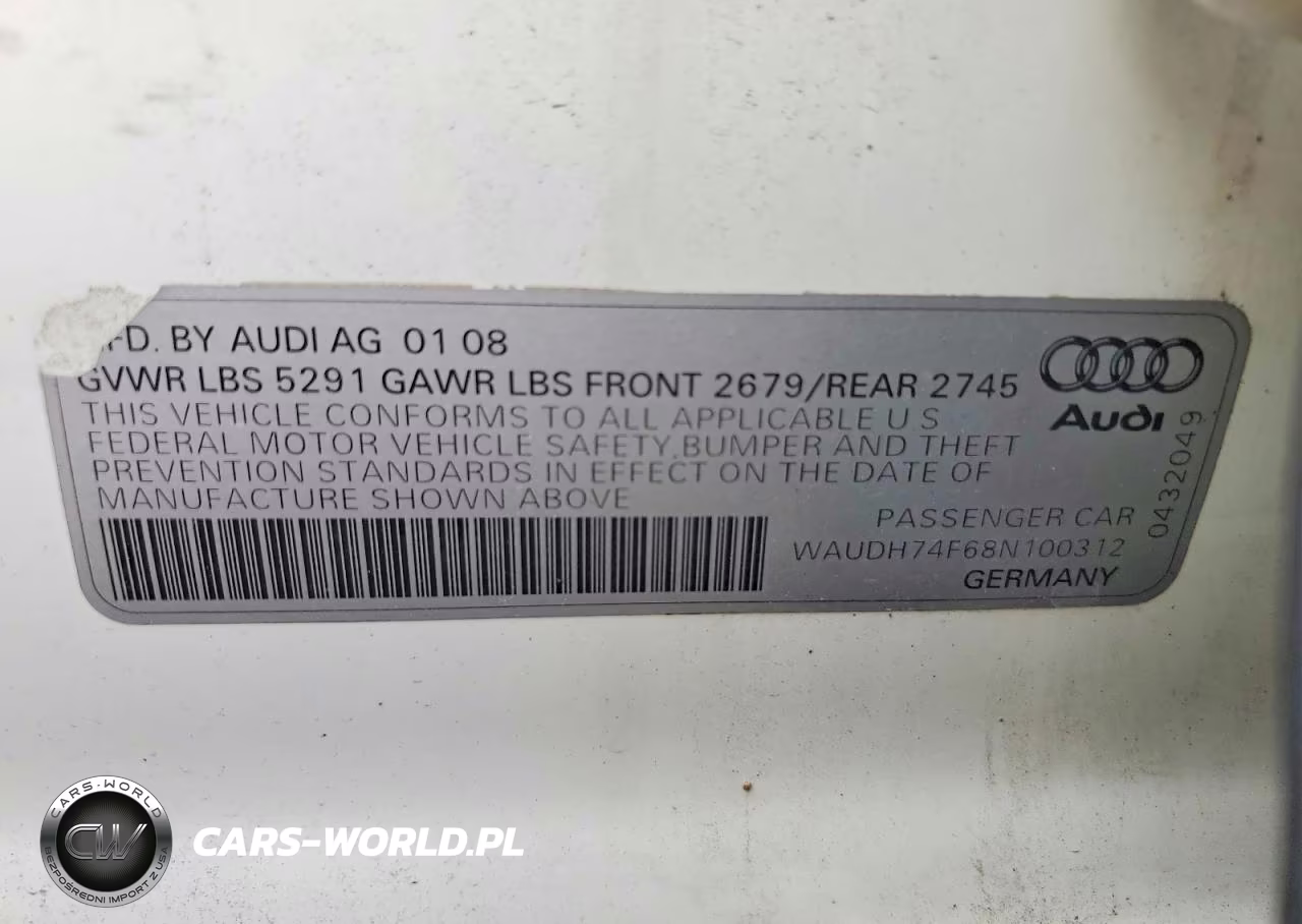 2008 Audi A6 3.2 Quattro VIN:WAUDH74F68N100312 - 12