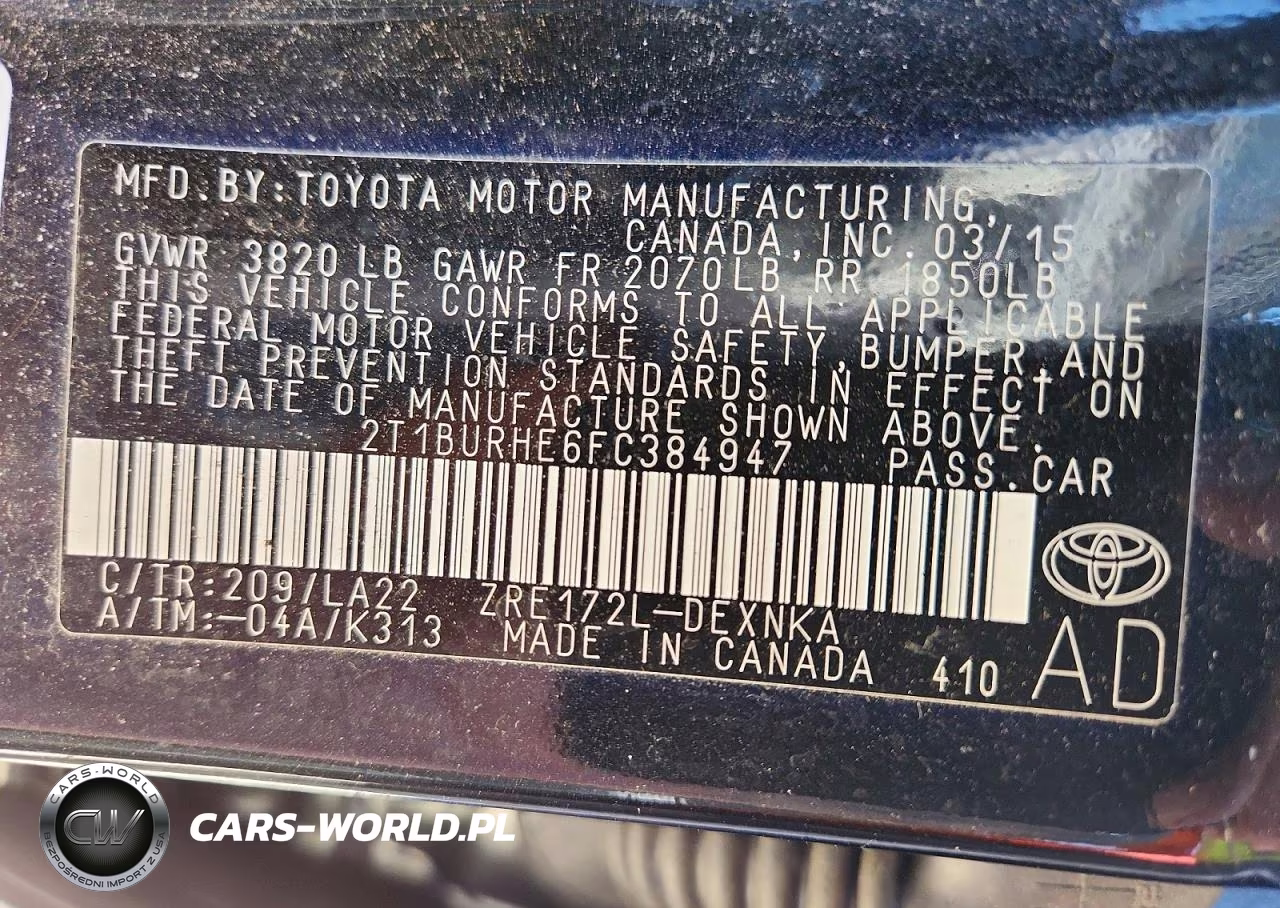 2015 Toyota Corolla Le Premium VIN:2T1BURHE6FC384947 - 12