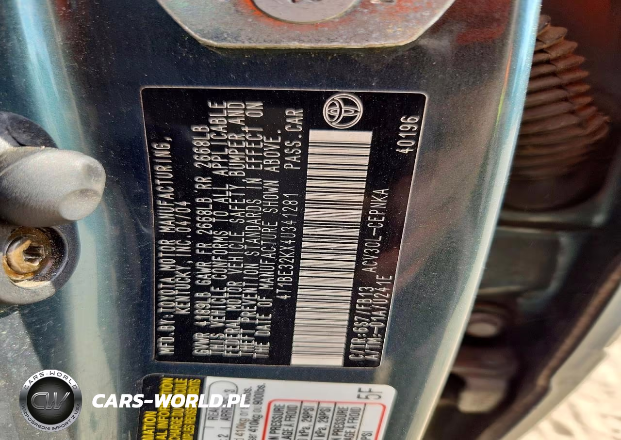 2004 Toyota Camry Le VIN:4T1BE32KX4U341281 - 12