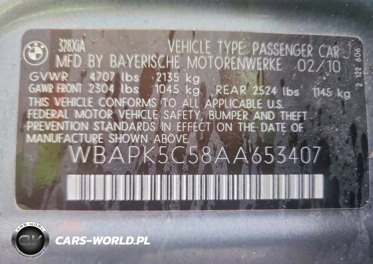2010 BMW 328 Xi Sulev VIN:WBAPK5C58AA653407 - 12