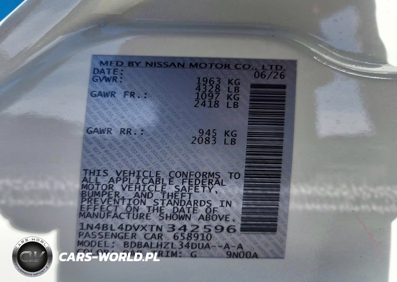 2026 Nissan Altima Sv VIN:1N4BL4DVXTN342596 - 12