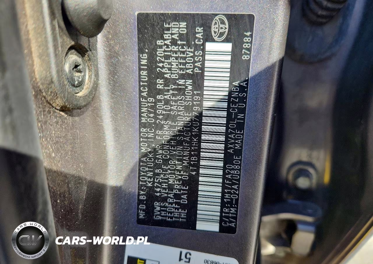 2019 Toyota Camry Le VIN:4T1B11HK1KU779191 - 12