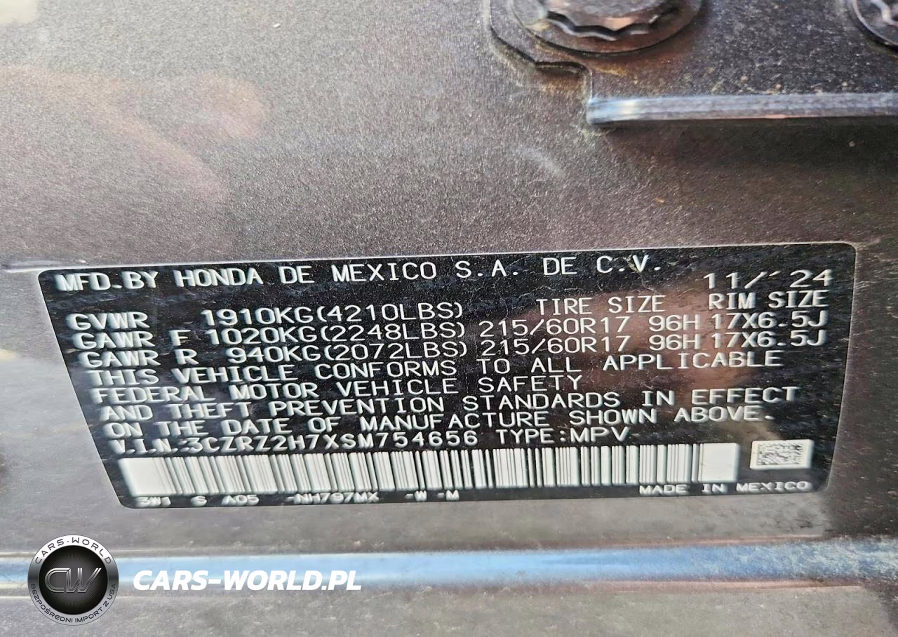 2025 Honda Hr-V Exl VIN:3CZRZ2H7XSM754656 - 14