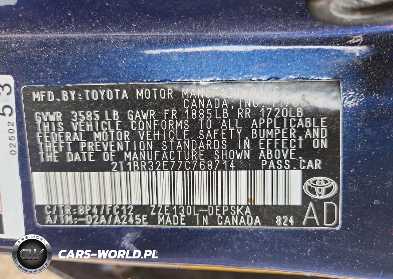 2007 Toyota Corolla S VIN:2T1BR32E77C768714 - 12