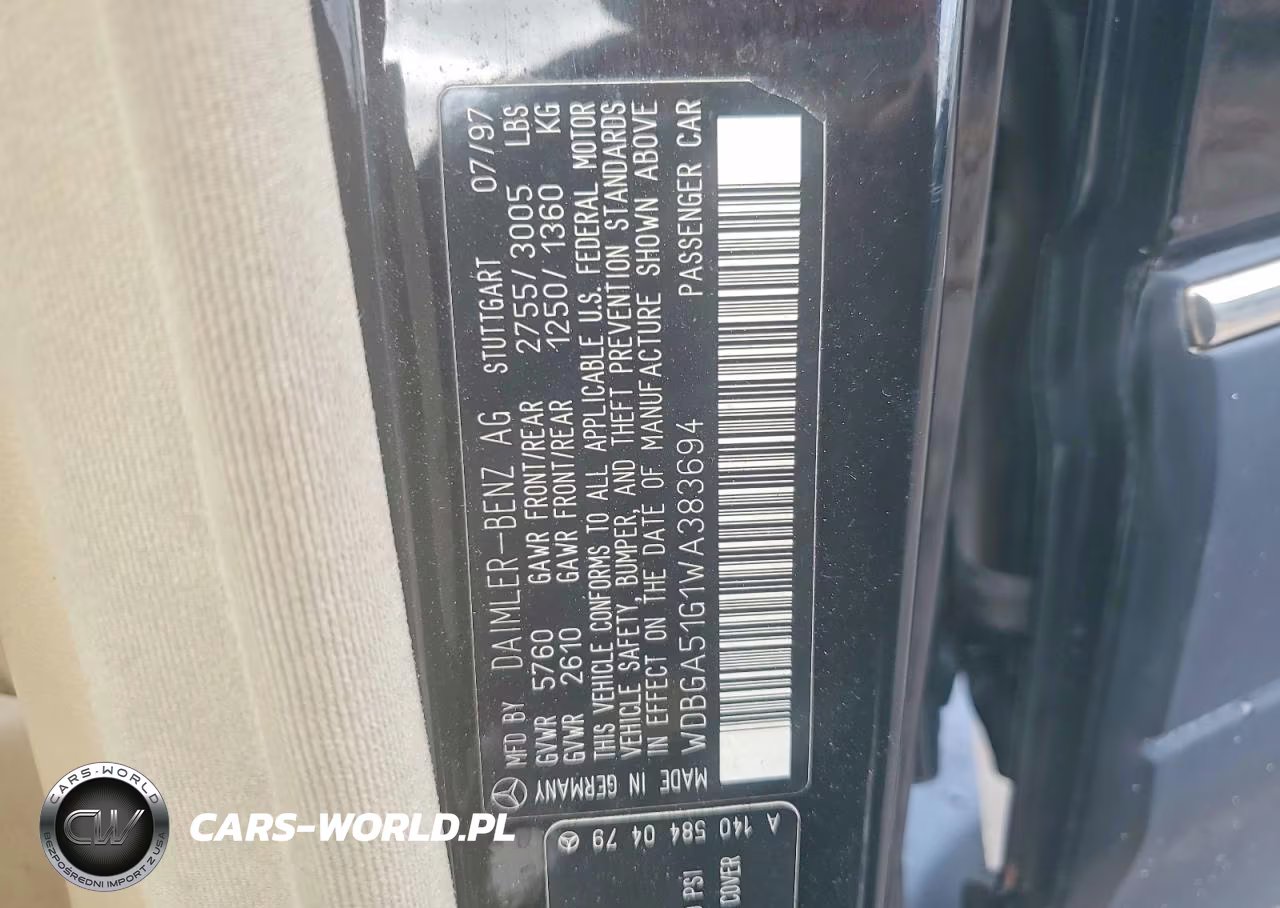 1998 Mercedes-Benz S 500 VIN:WDBGA51G1WA383694 - 12