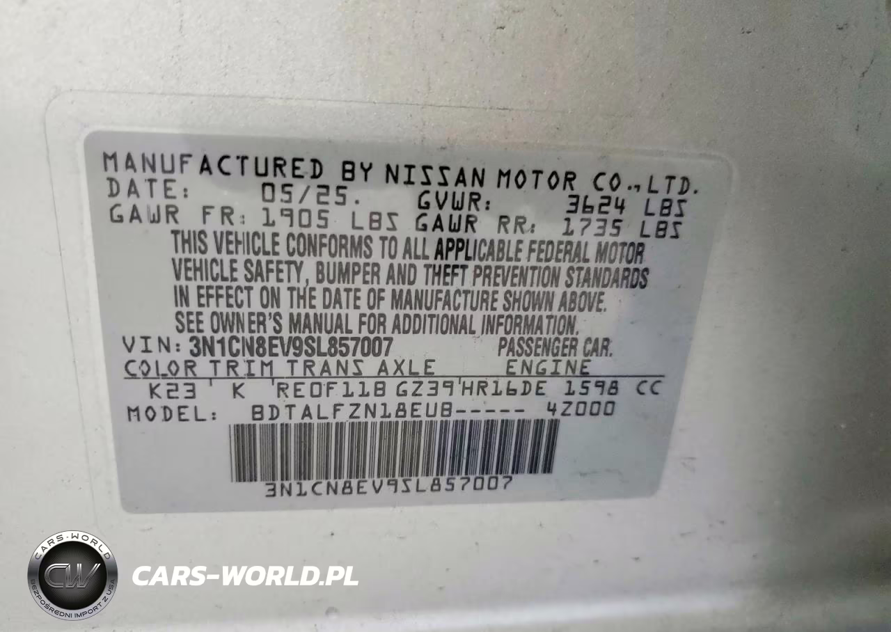 2025 Nissan Versa Sv VIN:3N1CN8EV9SL857007 - 12