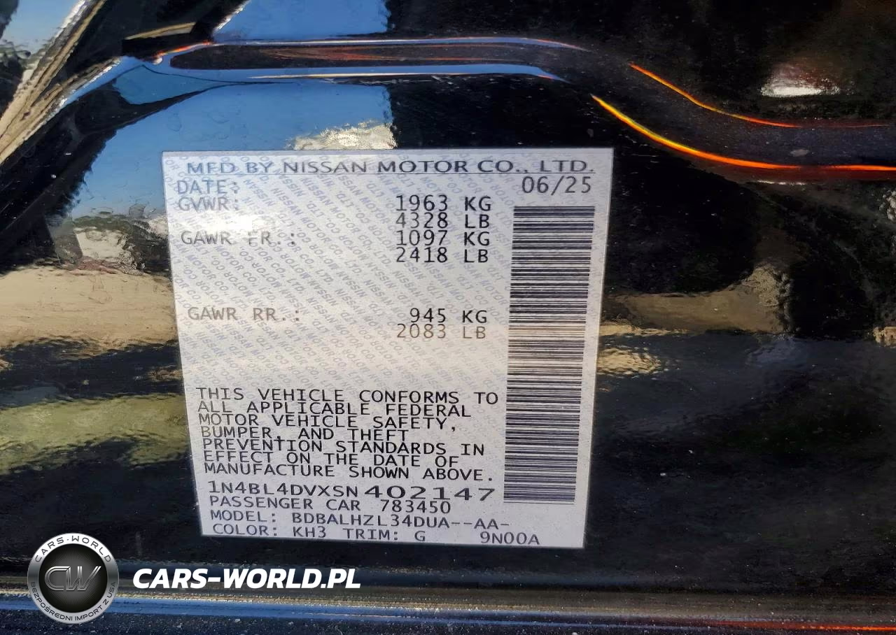 2025 Nissan Altima Sv VIN:1N4BL4DVXSN402147 - 12