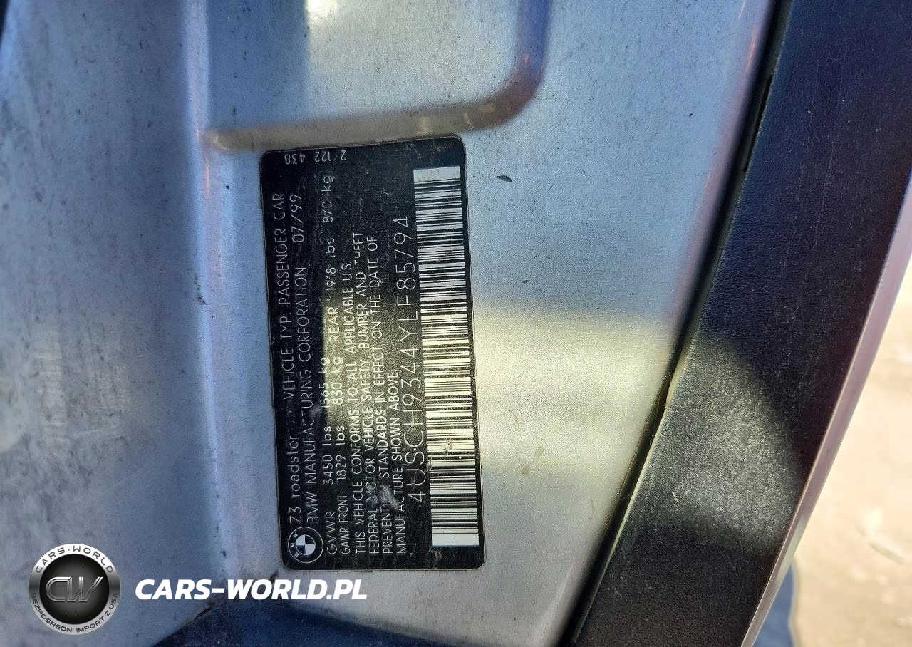 2000 BMW Z3 2.3 VIN:4USCH9344YLF85794 - 12