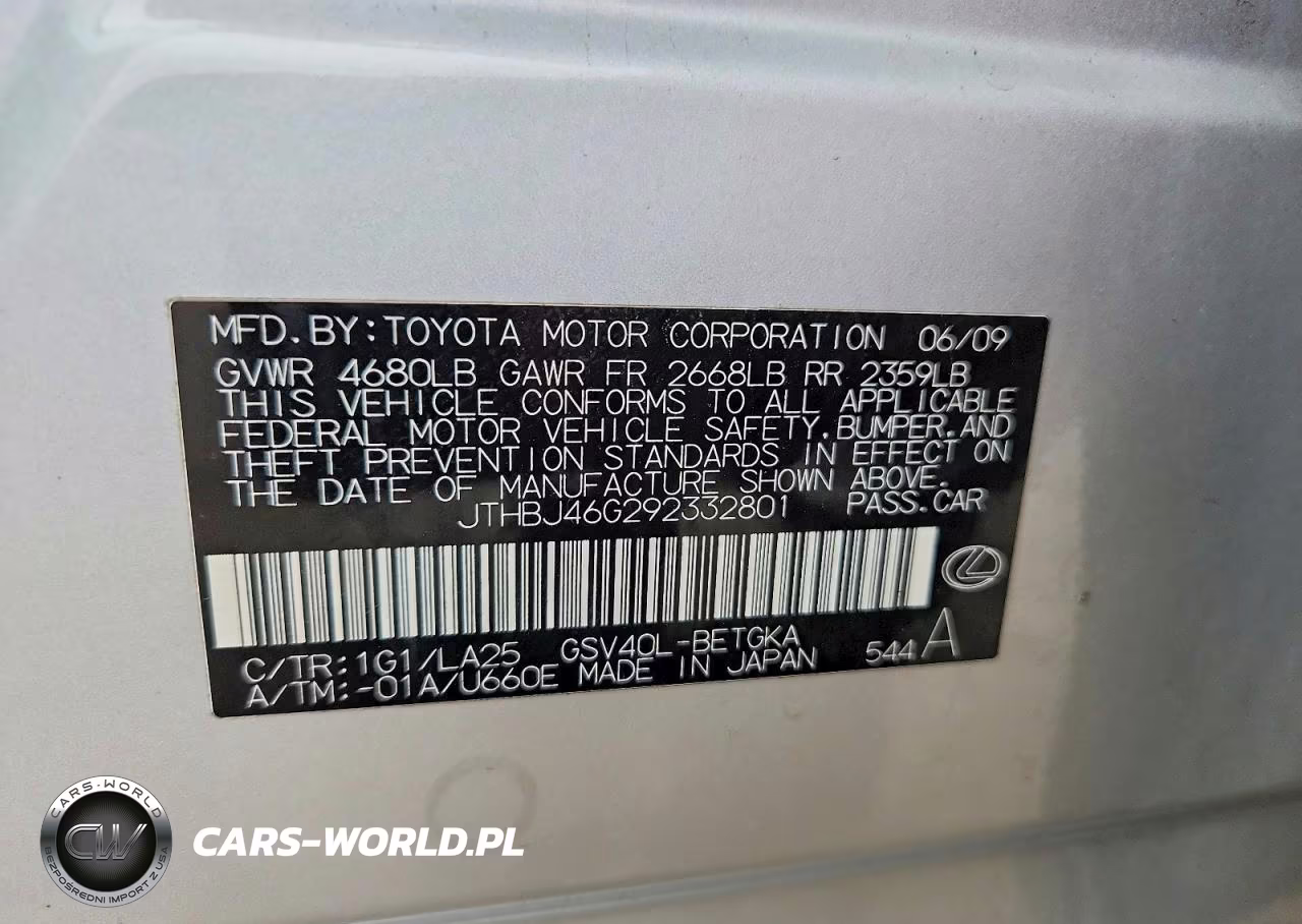 2009 Lexus Es 350 VIN:JTHBJ46G292332801 - 12