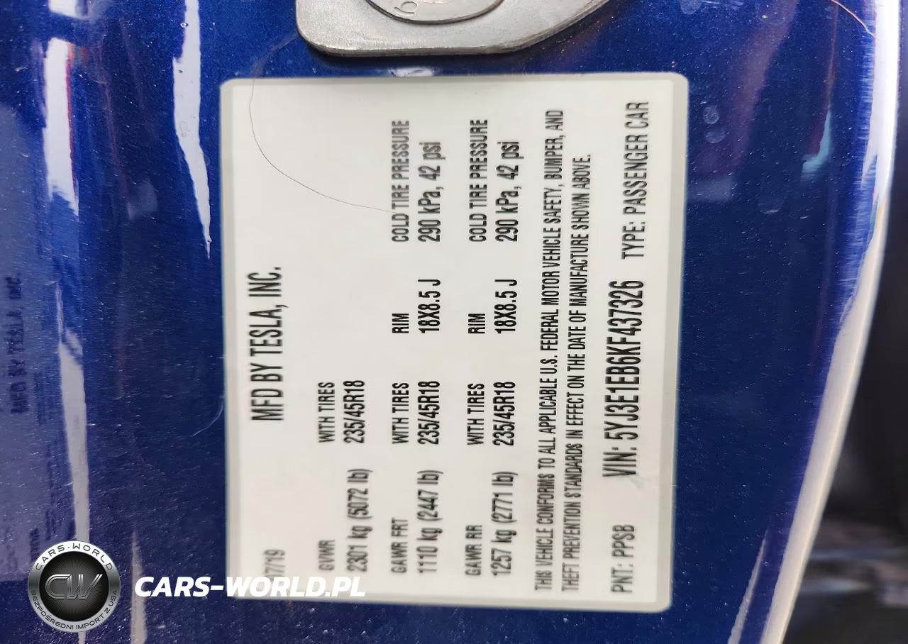 2019 Tesla Model 3 VIN:5YJ3E1EB6KF437326 - 12