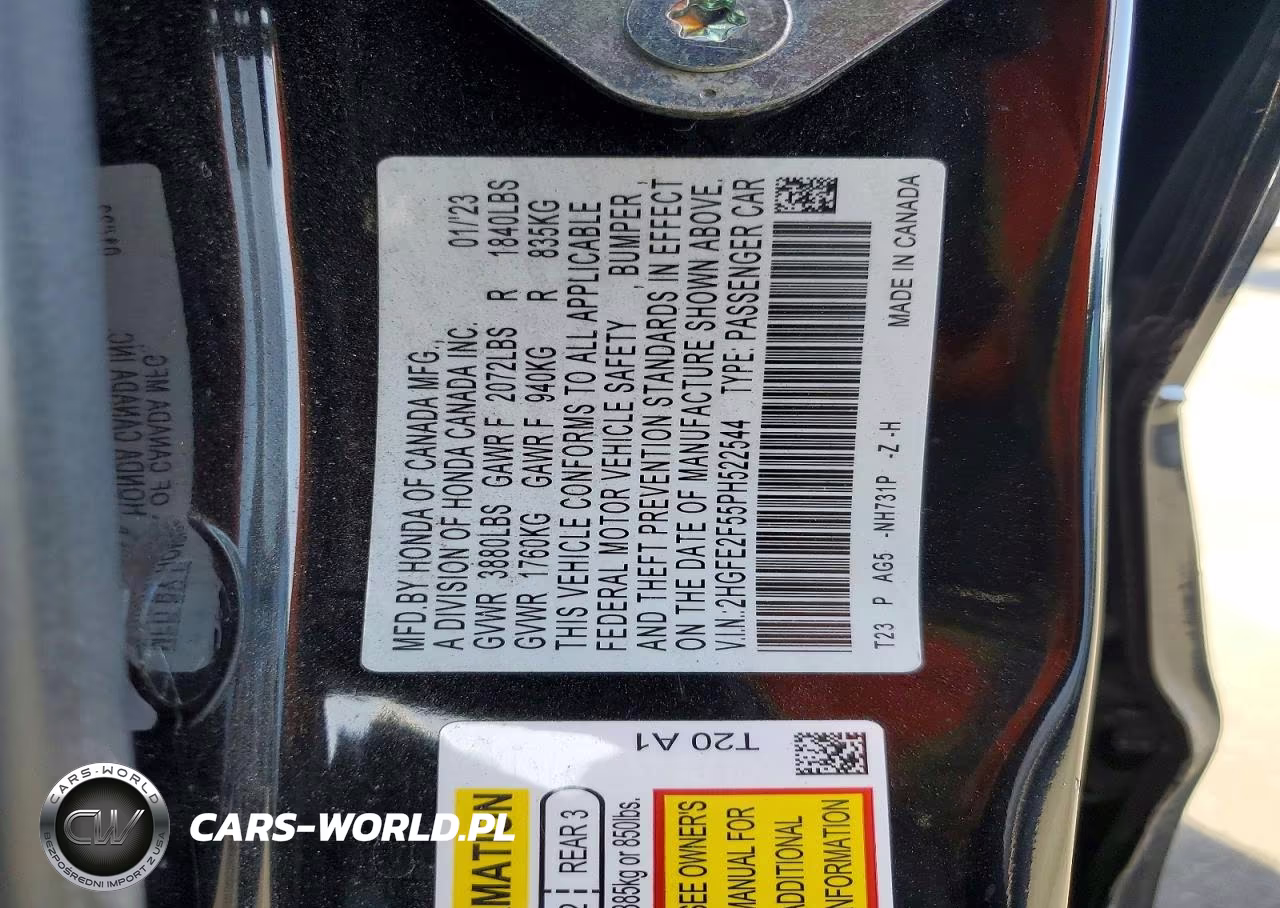2023 Honda Civic Sport VIN:2HGFE2F55PH522544 - 12