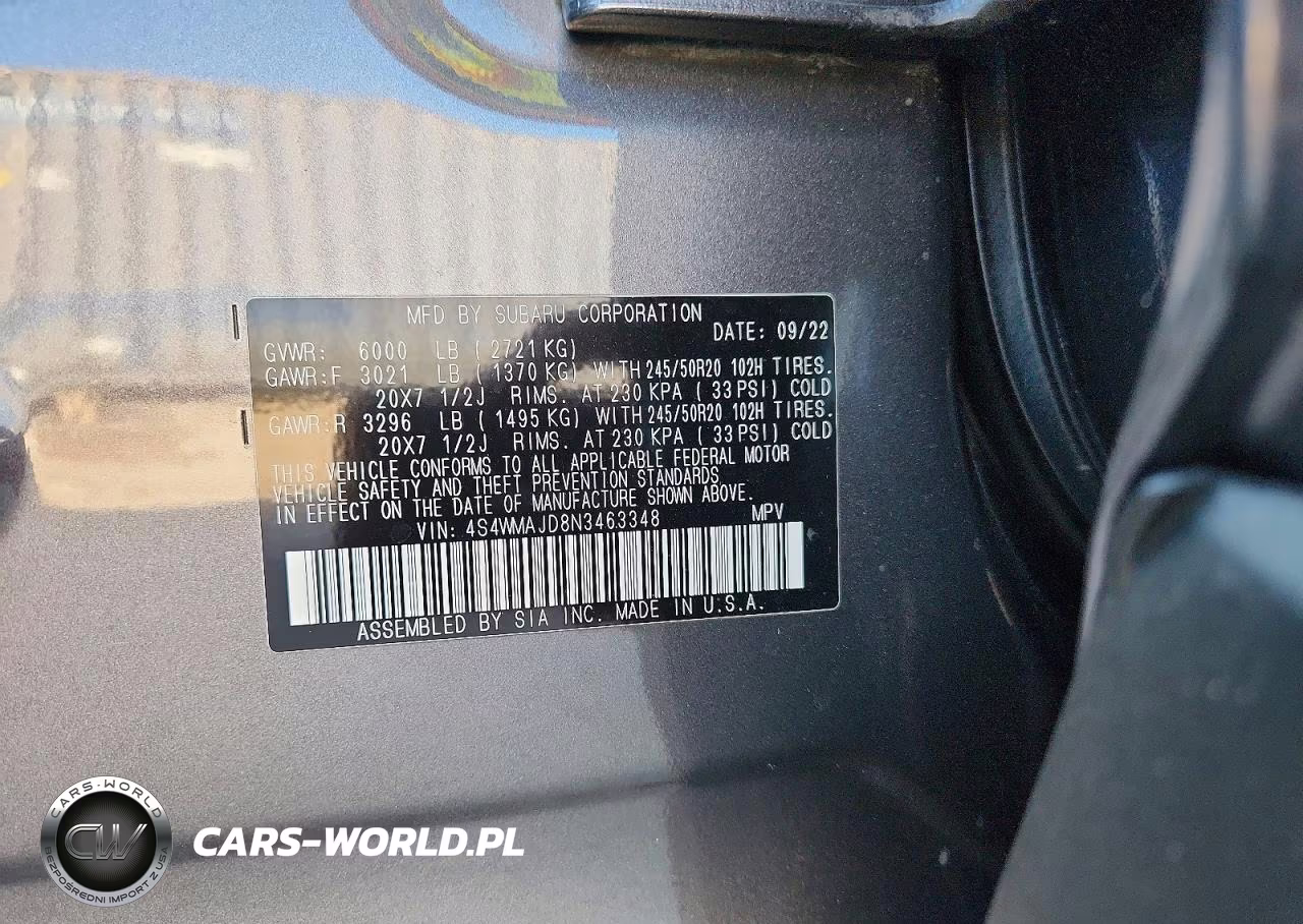 2022 Subaru Ascent Onyx Edition VIN:4S4WMAJD8N3463348 - 14