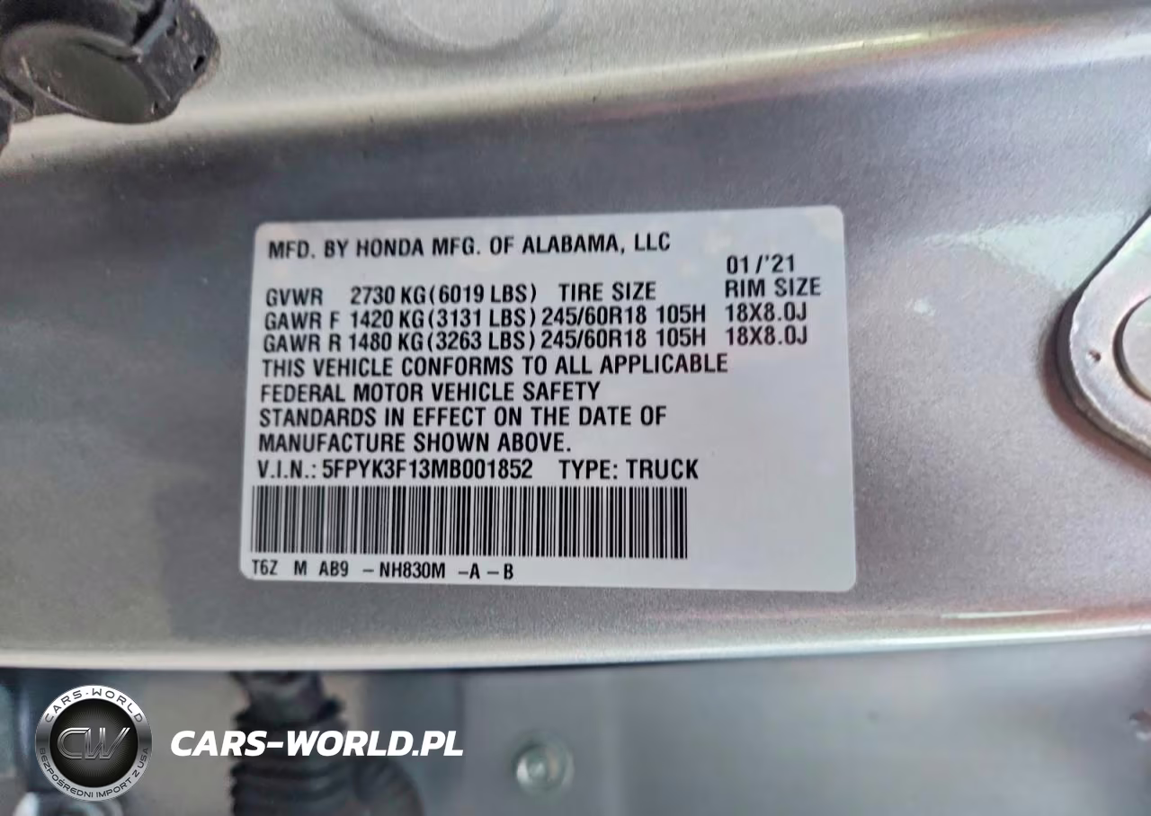 2021 Honda Ridgeline Sport VIN:5FPYK3F13MB001852 - 13