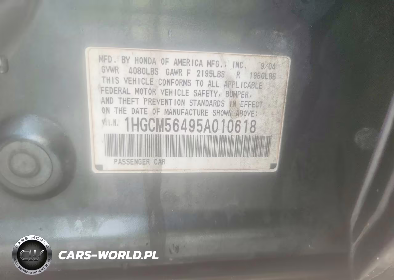 2005 Honda Accord Lx VIN:1HGCM56495A010618 - 12