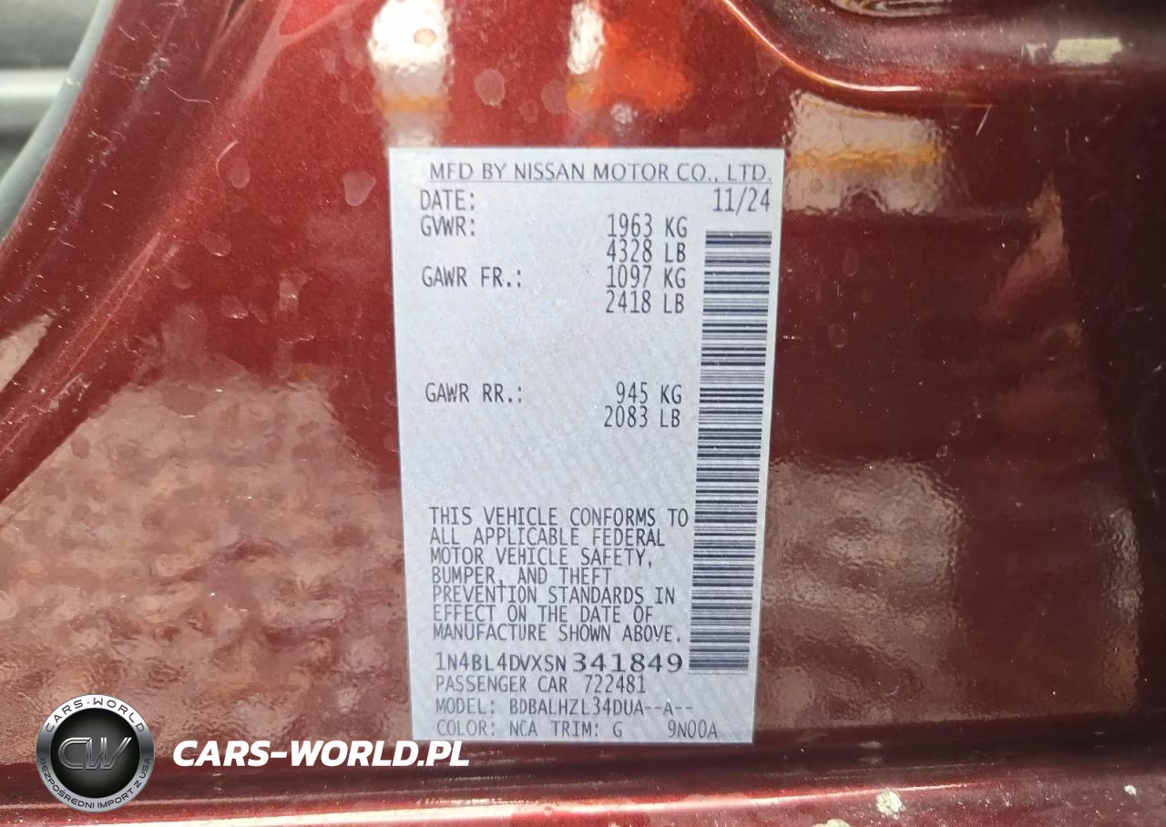 2025 Nissan Altima Sv VIN:1N4BL4DVXSN341849 - 12