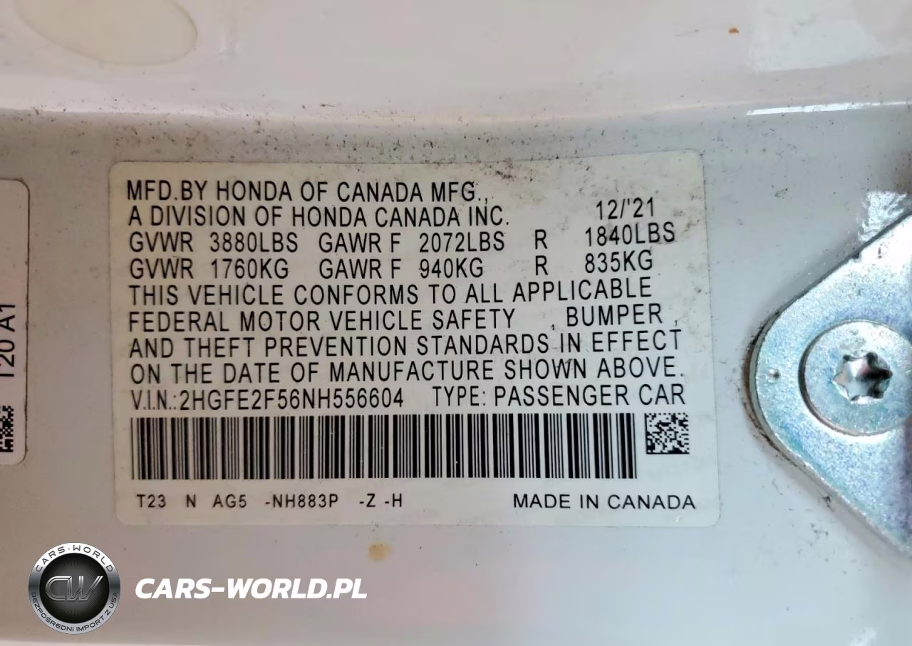 2022 Honda Civic Sport VIN:2HGFE2F56NH556604 - 12