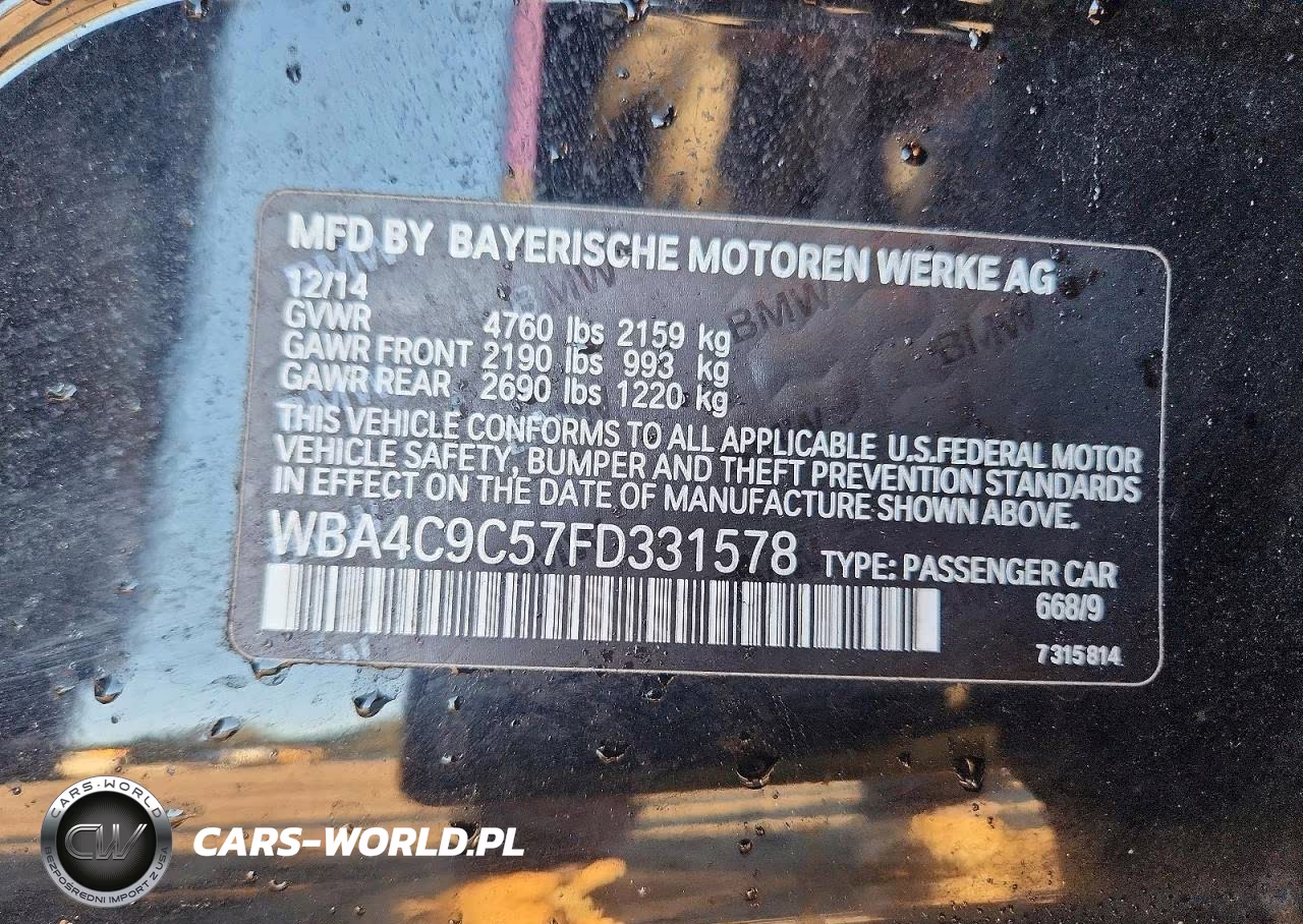 2015 BMW 428 Xi Gran Coupe Sulev VIN:WBA4C9C57FD331578 - 12
