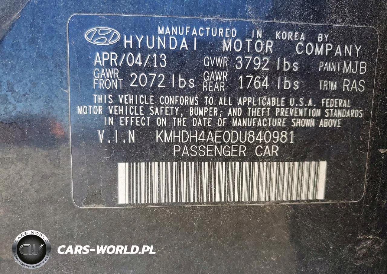 2013 Hyundai Elantra Limited VIN:KMHDH4AE0DU840981 - 12