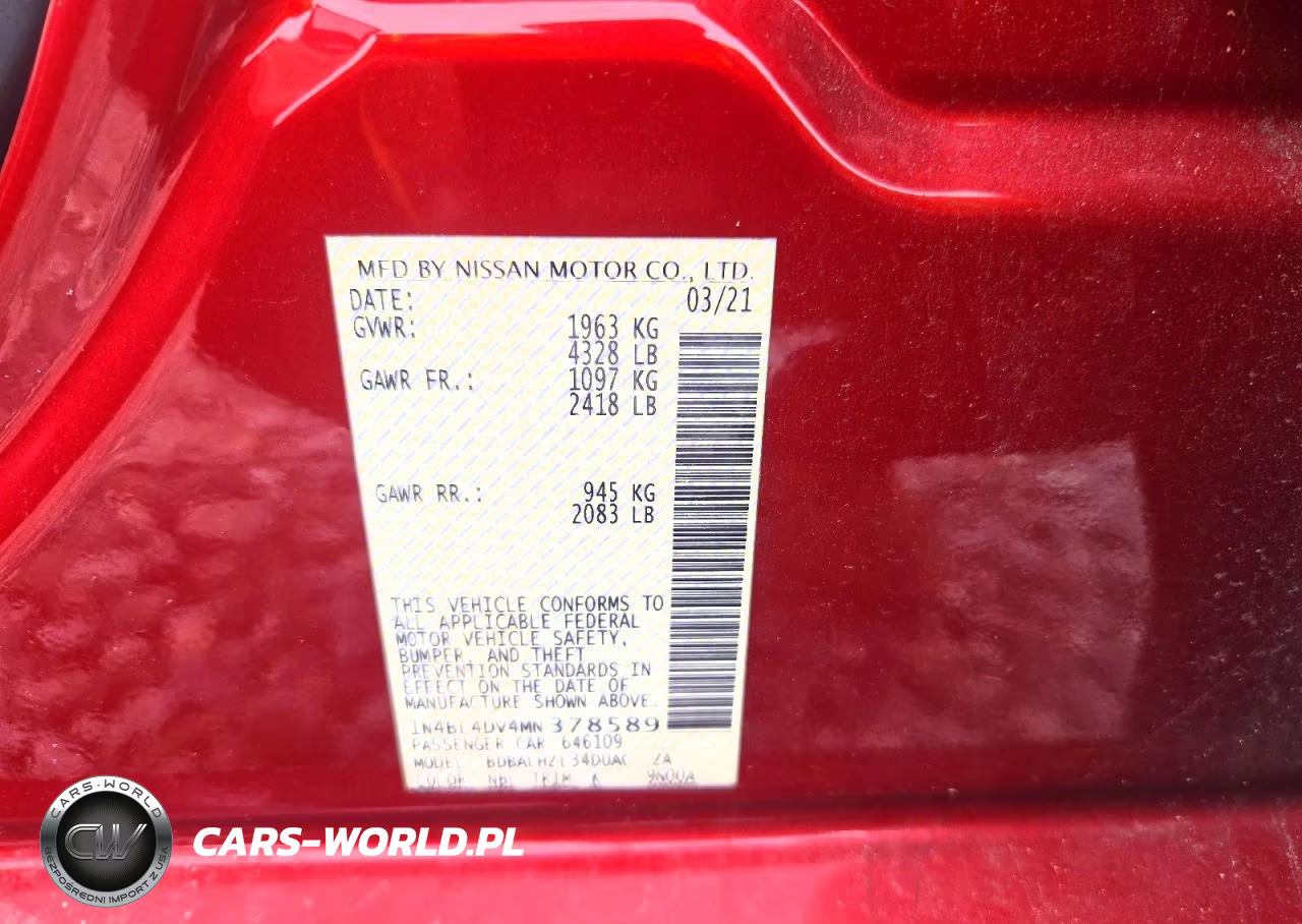 2021 Nissan Altima Sv VIN:1N4BL4DV4MN378589 - 12