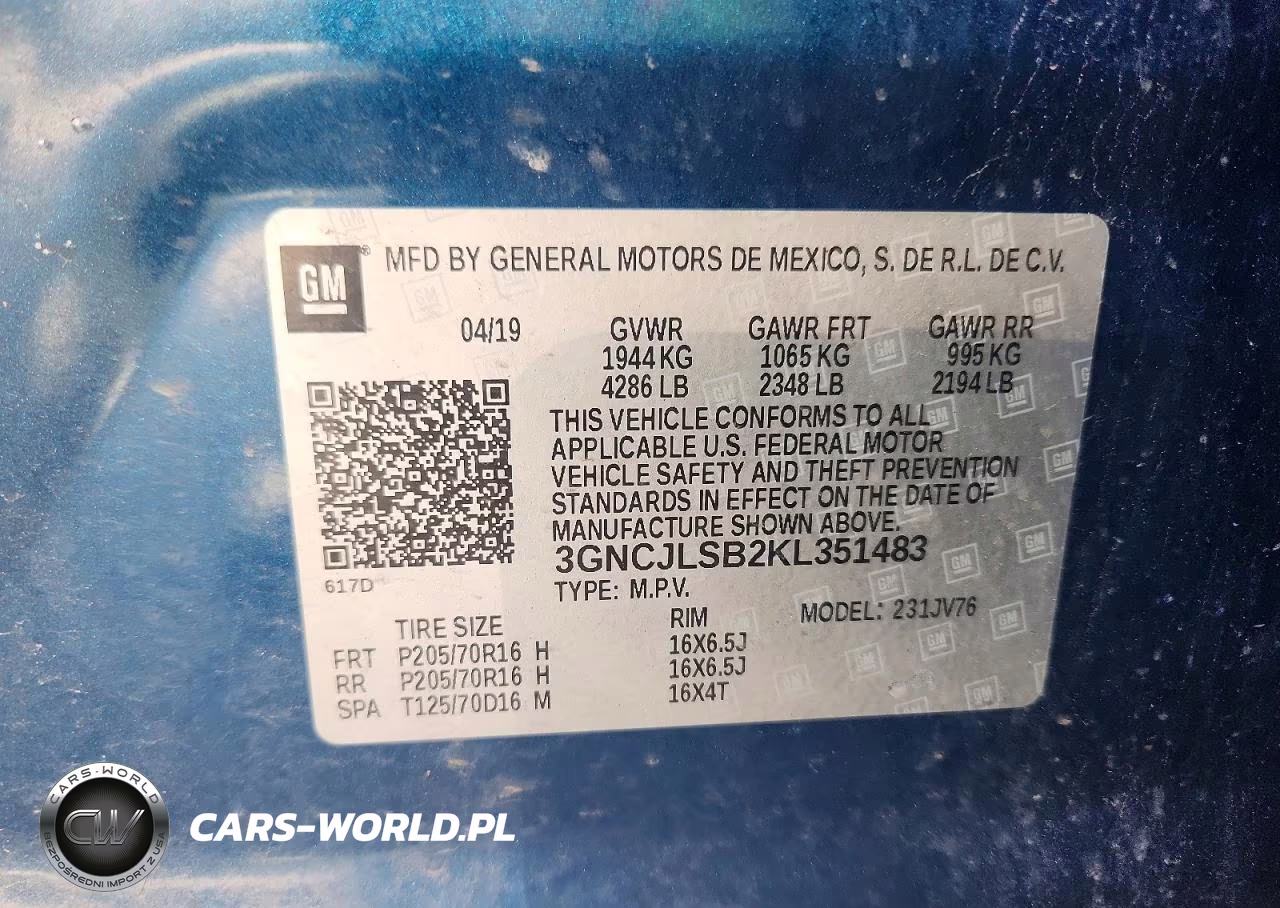 2019 Chevrolet Trax 1Lt VIN:3GNCJLSB2KL351483 - 13