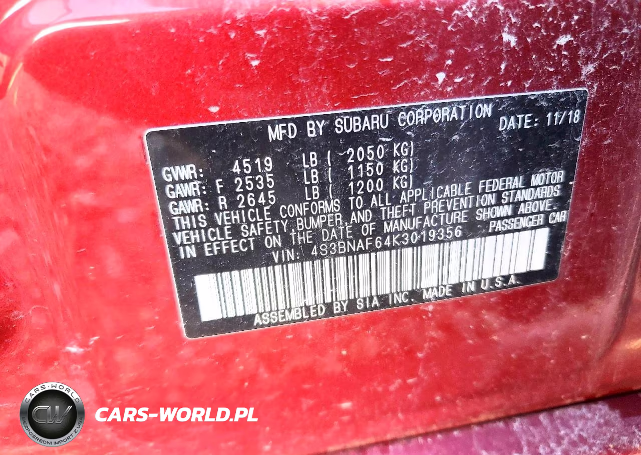 2019 Subaru Legacy 2.5I Premium VIN:4S3BNAF64K3019356 - 12