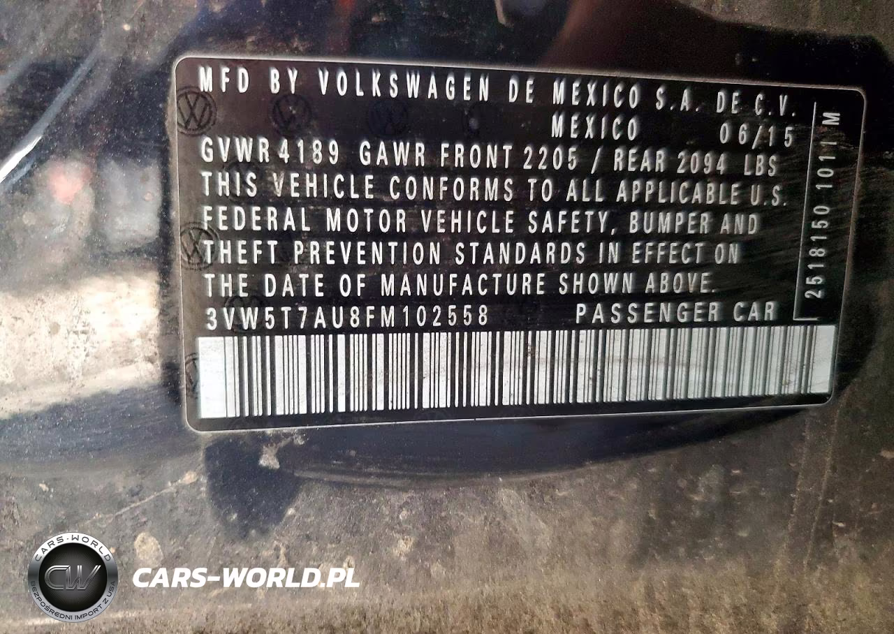 2015 Volkswagen Gti VIN:3VW5T7AU8FM102558 - 13