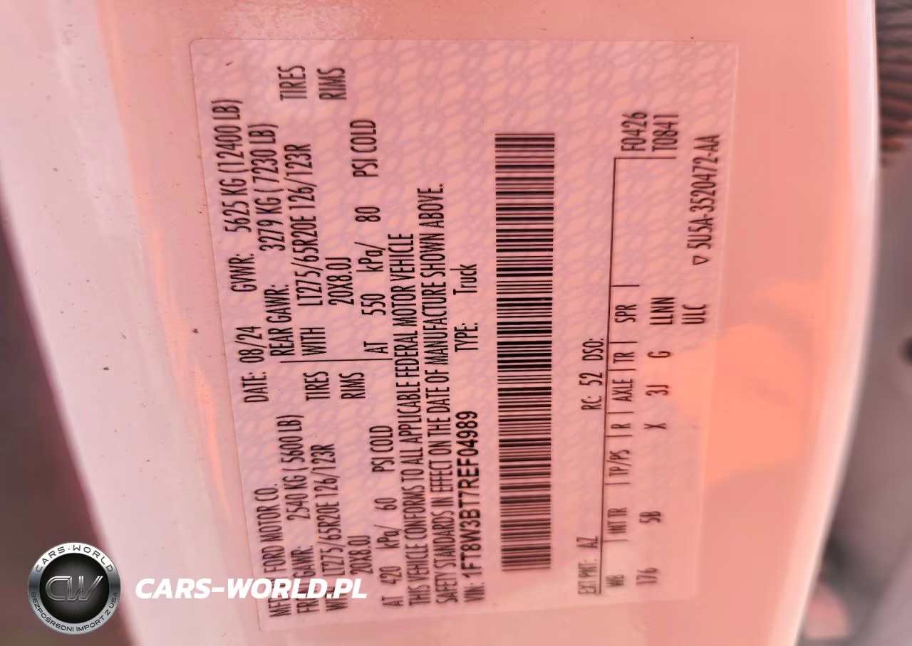 2024 Ford F350 Super Duty VIN:1FT8W3BT7REF04989 - 12
