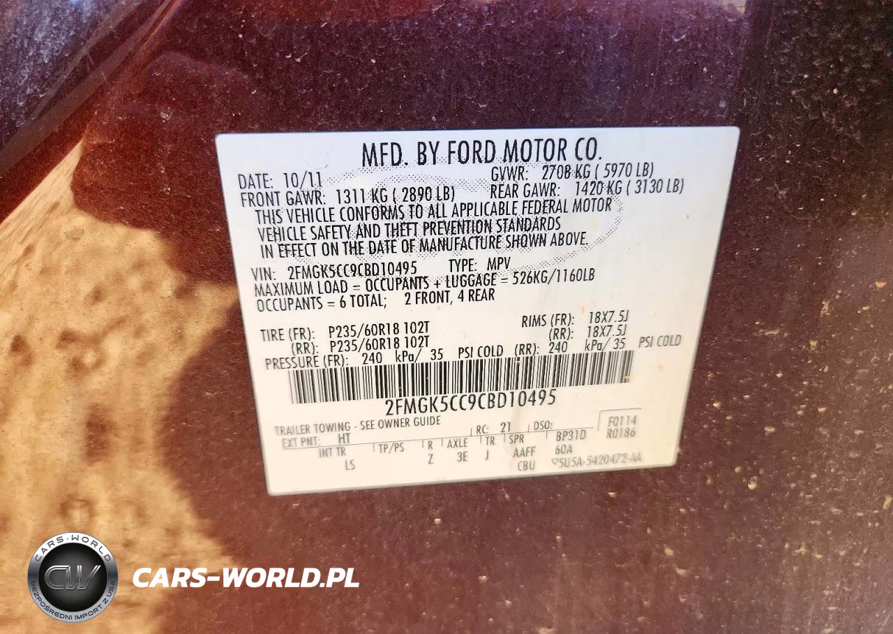 FORD FLEX SEL VIN:2FMGK5CC9CBD10495 - 13