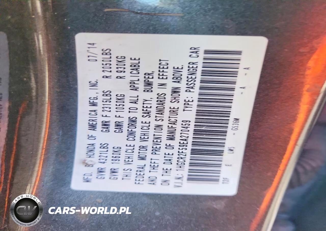 2014 Honda Accord Sport VIN:1HGCR2F59EA270459 - 12