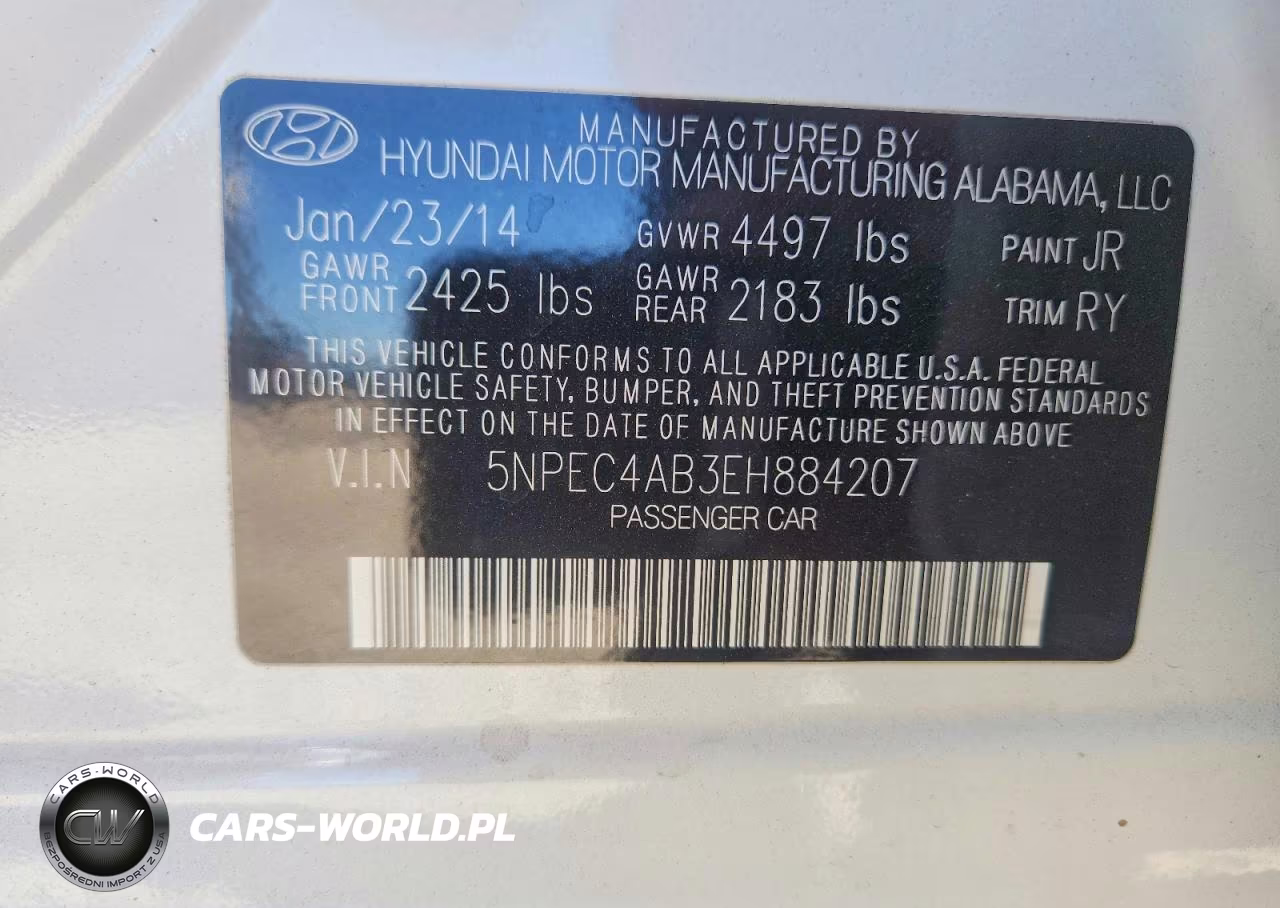 2014 Hyundai Sonata Se 2.0T VIN:5NPEC4AB3EH884207 - 12
