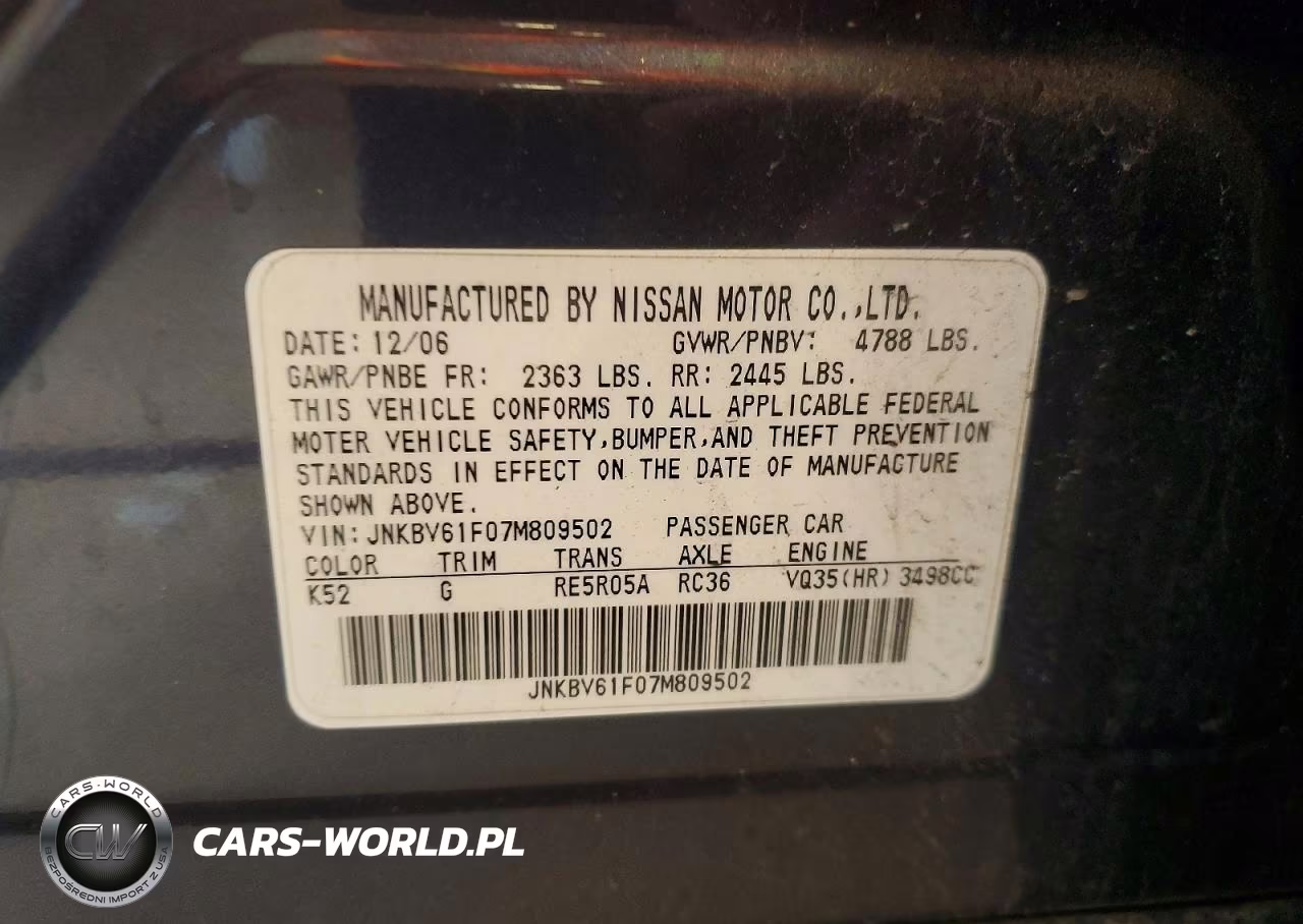 2007 Infiniti G35 X VIN:JNKBV61F07M809502 - 12