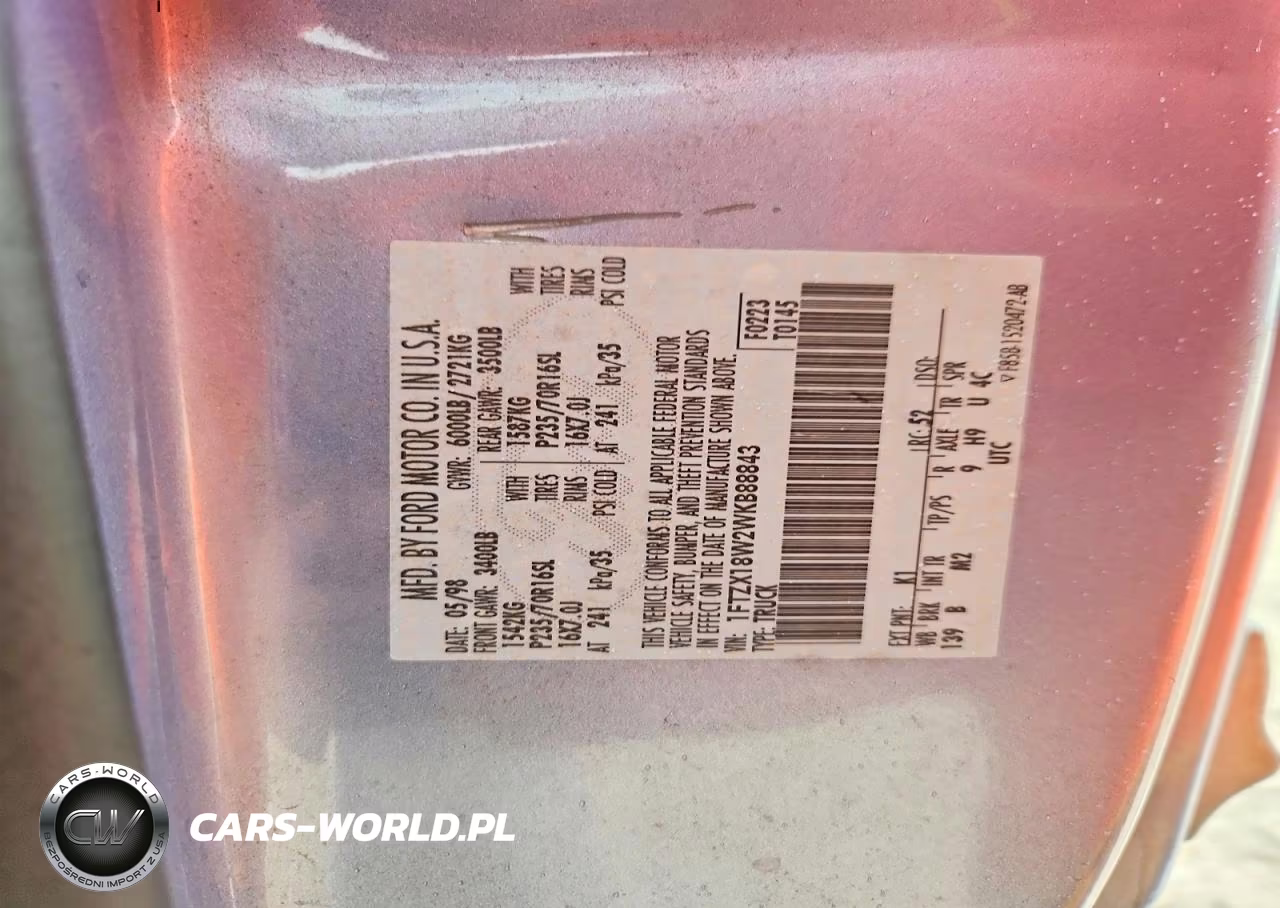 1998 Ford F150 VIN:1FTZX18W2WKB88843 - 12