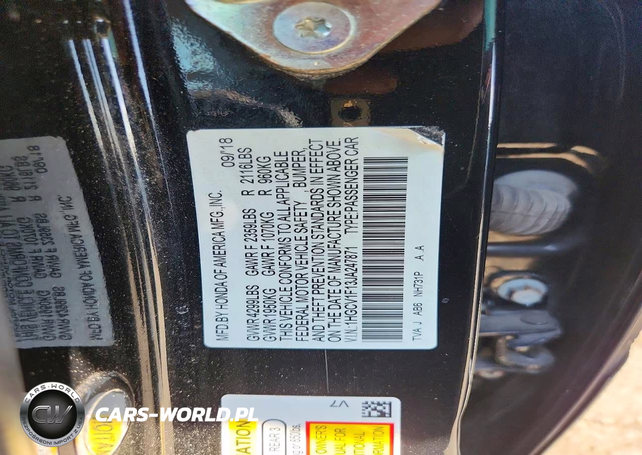2018 Honda Accord Lx VIN:1HGCV1F13JA247871 - 12