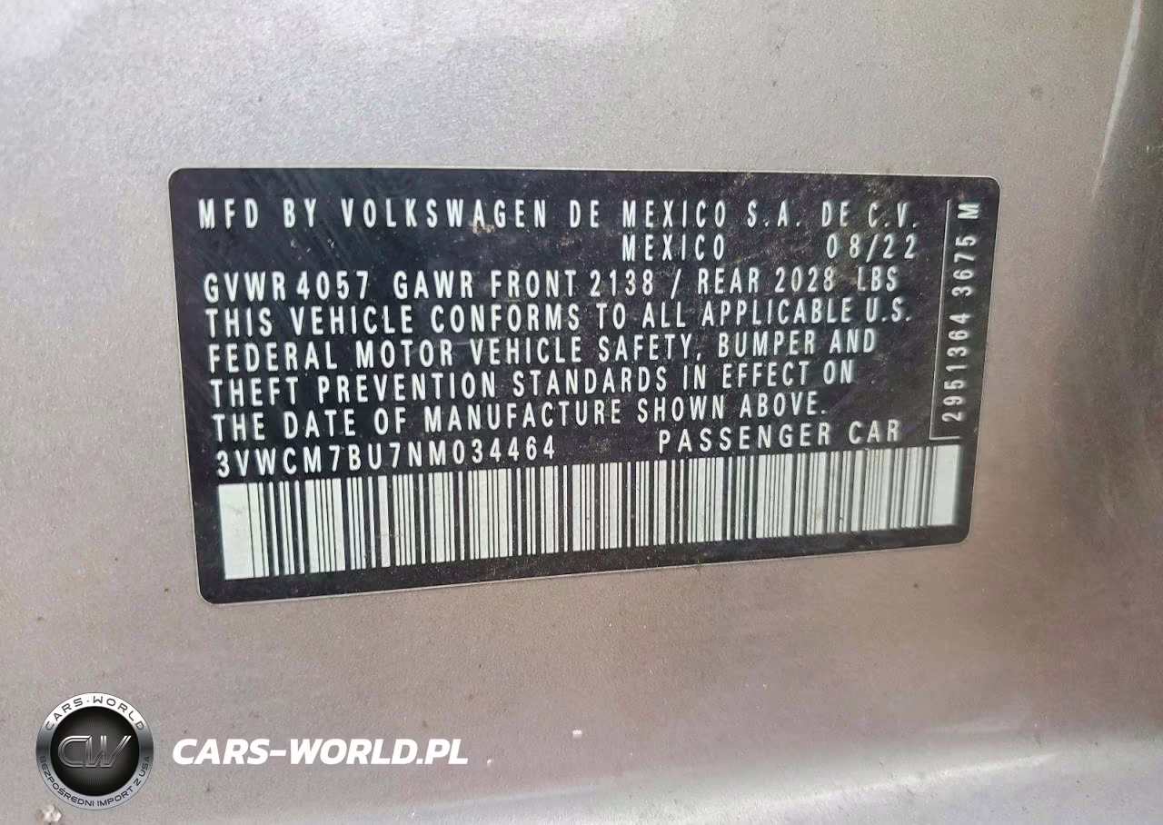 2022 Volkswagen Jetta S VIN:3VWCM7BU7NM034464 - 12