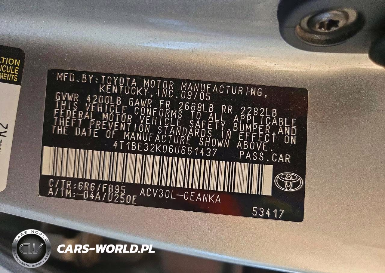 2006 Toyota Camry Le VIN:4T1BE32K06U661437 - 12