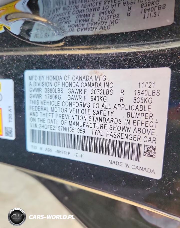 2022 Honda Civic Sport VIN:2HGFE2F57NH551959 - 12