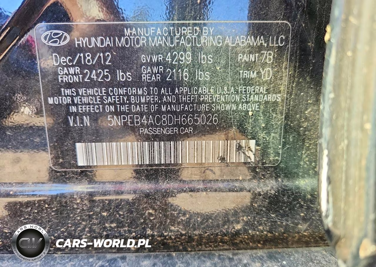2013 Hyundai Sonata Gls VIN:5NPEB4AC8DH665026 - 12