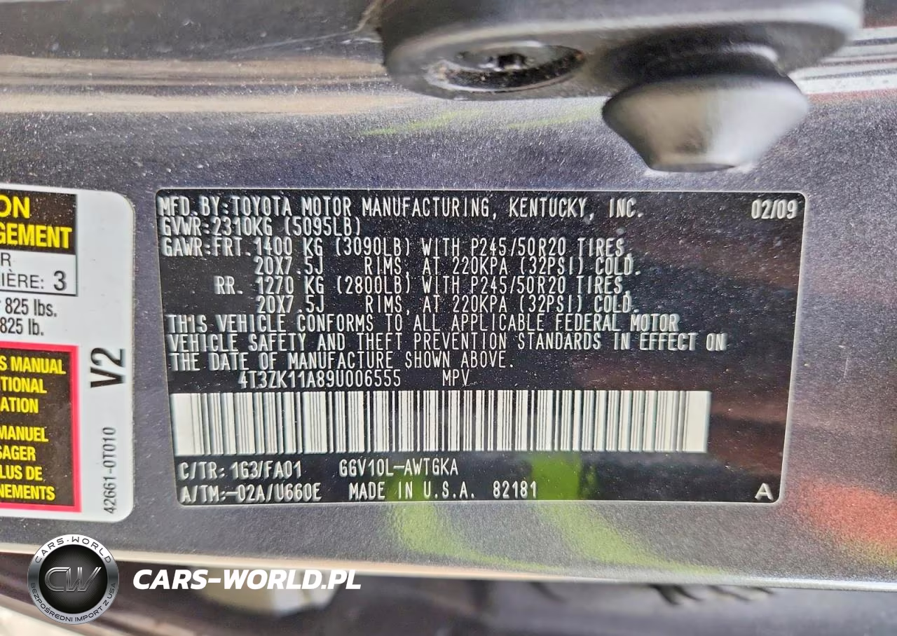 2009 Toyota Venza Fwd V6 VIN:4T3ZK11A89U006555 - 12