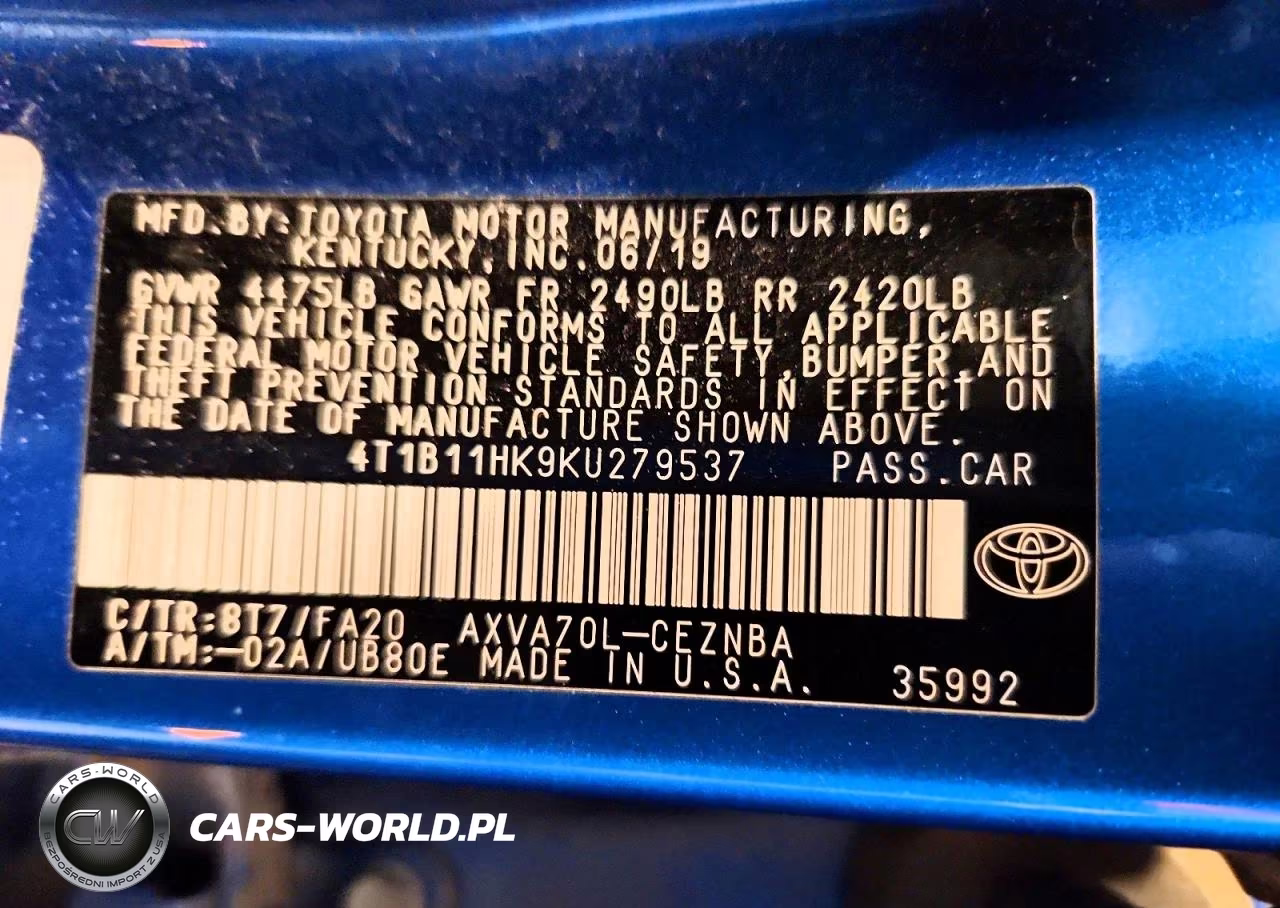 2019 Toyota Camry Le VIN:4T1B11HK9KU279537 - 12