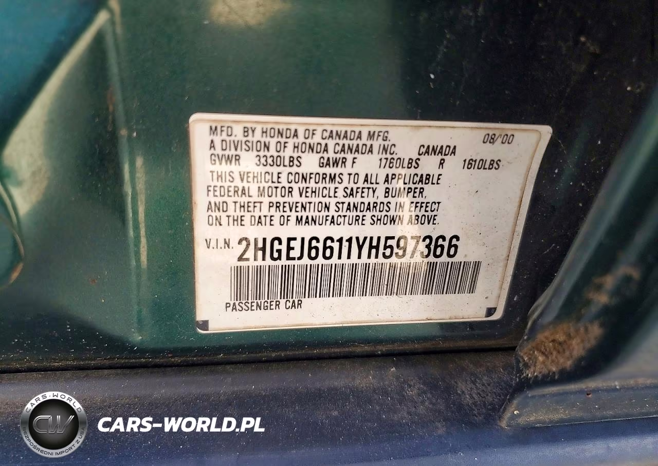 2000 Honda Civic Base VIN:2HGEJ6611YH597366 - 12