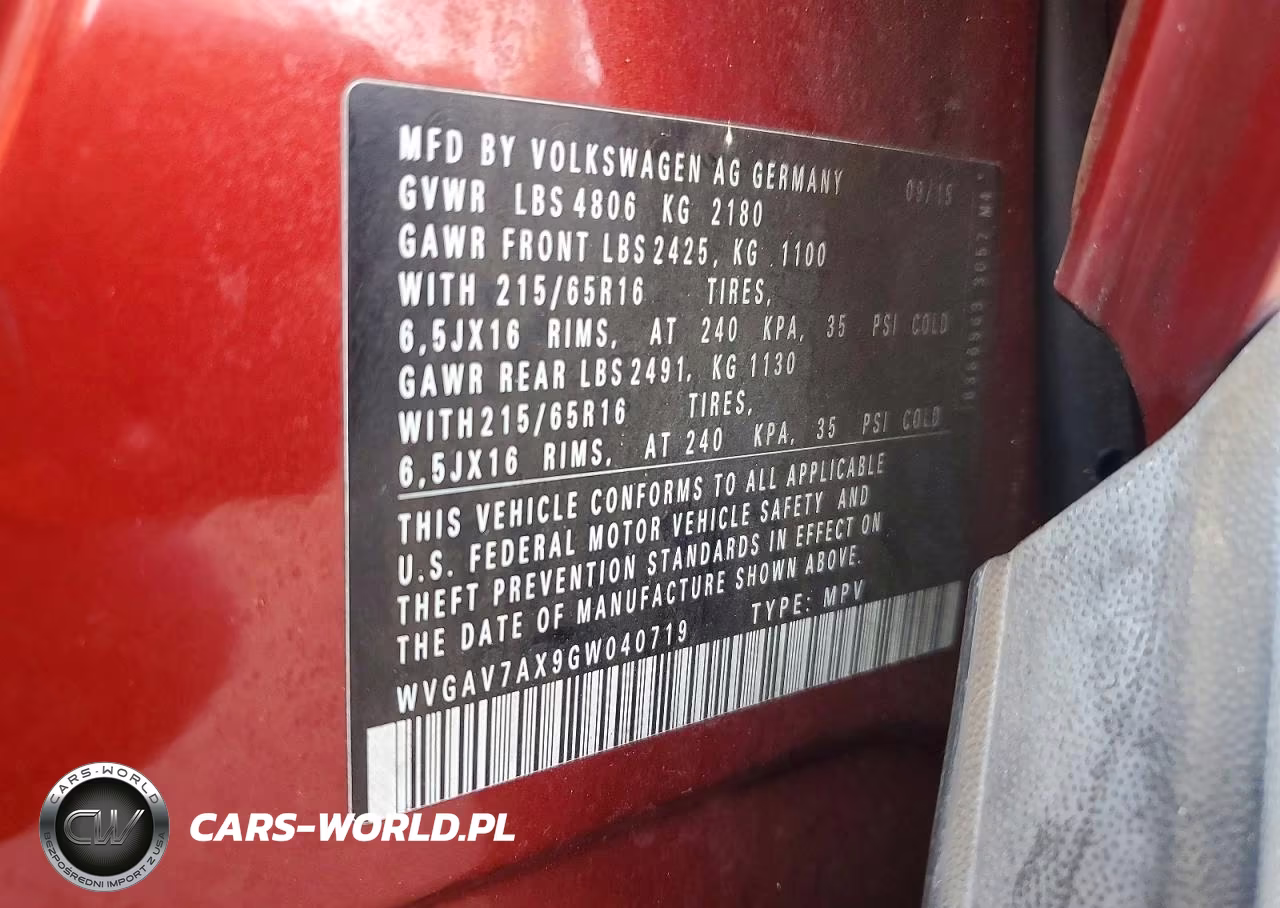 2016 Volkswagen Tiguan S VIN:WVGAV7AX9GW040719 - 13