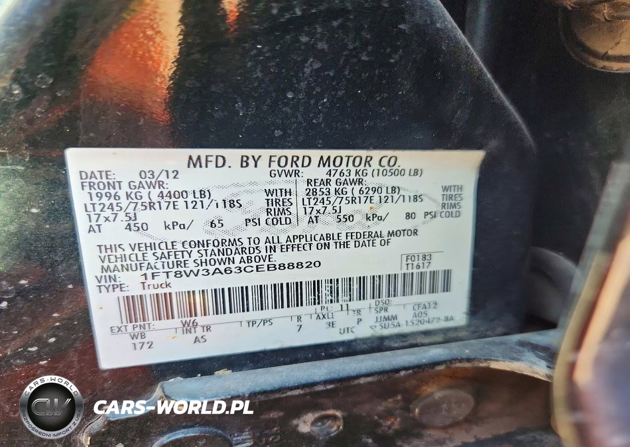 2012 Ford F350 Super Duty VIN:1FT8W3A63CEB88820 - 12